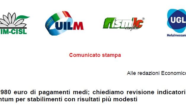 IVECO: 980 EURO DI PAGAMENTI MEDI; CHIEDIAMO REVISIONE INDICATORI FUTURI E UNA TANTUM PER STABILIMENTI CON RISULTATI PIÙ MODESTI