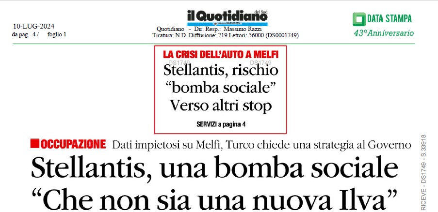 STELLANTIS,  UNA BOMBA SOCIALE “CHE NON SIA UNA NUOVA ILVA”