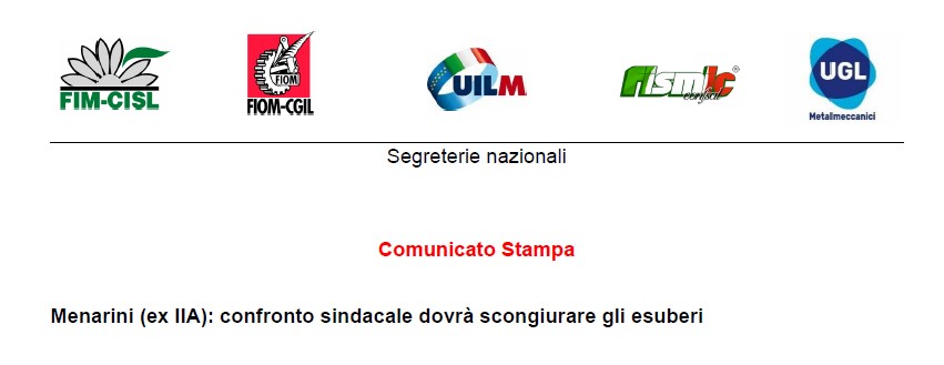 MENARINI (EX IIA) : CONFRONTO SINDACALE DOVRA SCONGIURARE GLI ESUBERI