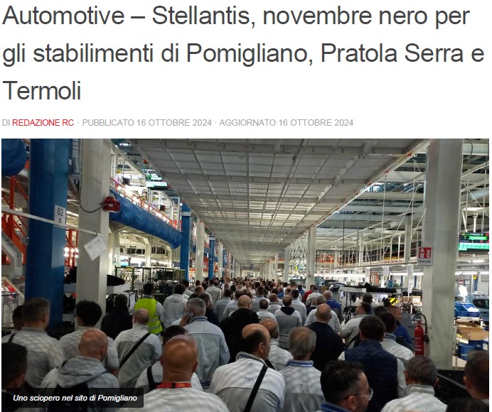 Automotive – Stellantis, novembre nero per gli stabilimenti di Pomigliano, Pratola Serra e Termoli