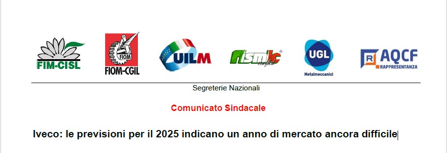 IVECO: LE PREVISIONI PER IL 2025 INDICANO UN ANNO DI MERCATO ANCORA DIFFICILE