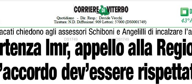 VERTENZA IMR, APPELLO ALLA REGIONE “L’ACCORDO DEV’ESSERE RISPETTATO”