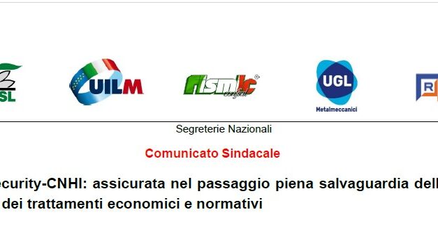 FCA SECURITY : ASSICURATA NEL PASSAGGIO PIENA SALVAGUARDIA DELL’OCCUPAZIONE E DEI TRATTAMENTI ECONOMICI E NORMATIVI