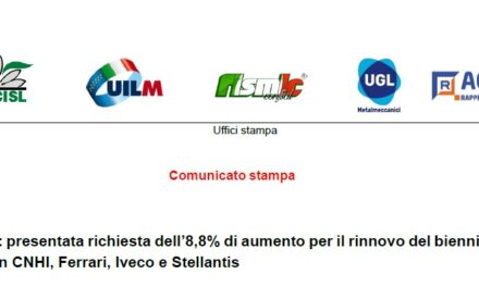 CCSL: PRESENTATA RICHIESTA DELL’8,8% DI AUMENTO PER IL RINNOVO DEL BIENNIO 2025-2026 IN CNHI, FERRARI, IVECO