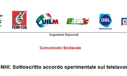 CNHI: SOTTOSCRITTO ACCORDO SPERIMENTALE SUL TELELAVORO