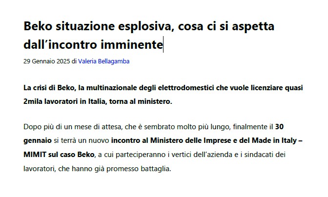 BEKO SITUAZIONE ESPLOSIVA, COSA CI SI ASPETTA