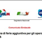 CCSL: LA SETTIMANA DI FERIE AGGIUNTIVA PER GLI OPERAI SARÀ RICONOSCIUTA GIÀ A GENNAIO 2025