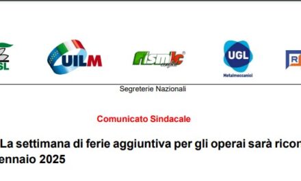 CCSL: LA SETTIMANA DI FERIE AGGIUNTIVA PER GLI OPERAI SARÀ RICONOSCIUTA GIÀ A GENNAIO 2025