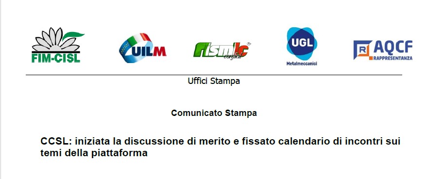 CCSL: INIZIATA LA DISCUSSIONE DI MERITO E FISSATO CALENDARIO DI INCONTRI SUI TEMI DELLA PIATTAFORMA