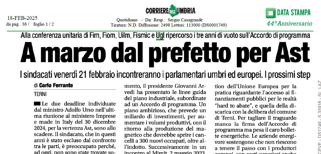 A MARZO DAL PREFETTO PER AST