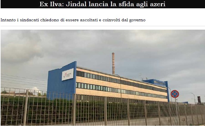 EX ILVA: JINDAL LANCIA LA SFIDA AGLI AZERI