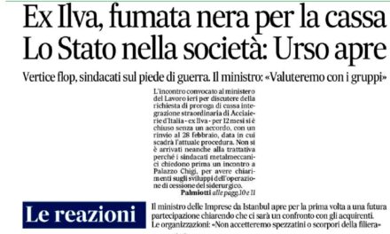 EX ILVA, FUMATA NERA PER LA CASSA – LO STATO NELLA SOCIETSOCIETÀ : URSO APRE