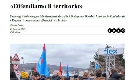 CRISI FLEX, SABATO IL CORTEO A TRIESTE:  «DIFENDIAMO IL TERRITORIO »