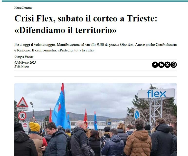 CRISI FLEX, SABATO IL CORTEO A TRIESTE:  «DIFENDIAMO IL TERRITORIO »